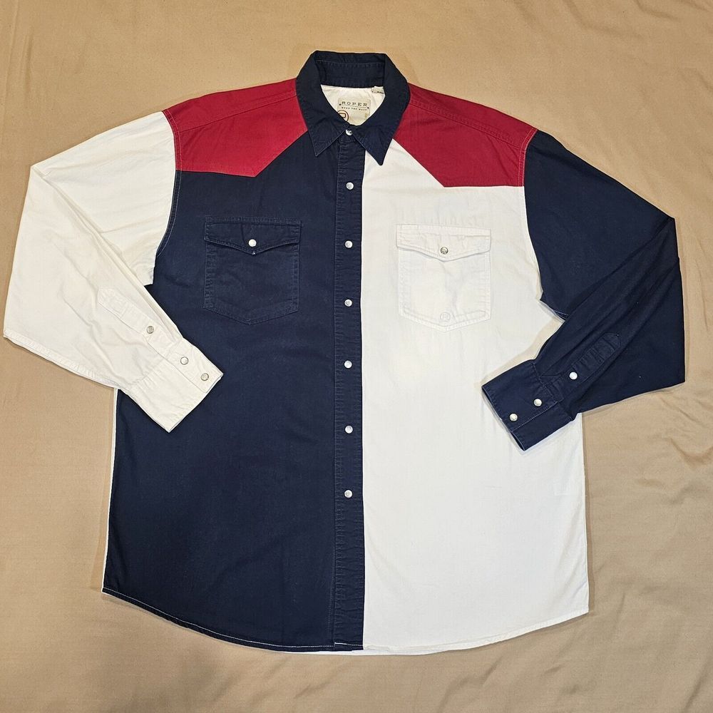 Roper Pearl Snap Button Shirt Mens 2XL XXL Cotton Cowboy Western USA Casual